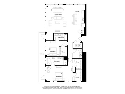 Floor plan for 2 beds, 2.5 baths, 2041 sqft